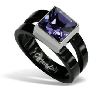 Stainless Steel black Ring with purple Swarovski *Passione*