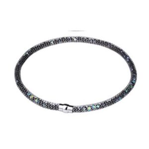 Stainless Steel Necklace black with whote crystals *Saturn*
