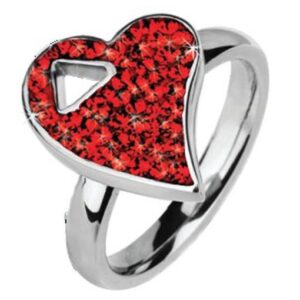 Stainless Steel Ring with red Swarovski Elements *Je t'aime*