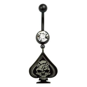 Stainless Steel Piercing Belly Bar black Skull (cod.JBLH112)
