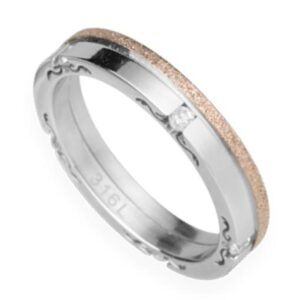Stainless Steel Ring rose gold sand effect and crystal *FEELING*