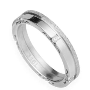 Stainless Steel Ring sand effect and crystal*FEELING*