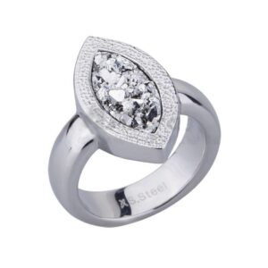 Stainless Steel Ring with white crystals *Oracle*